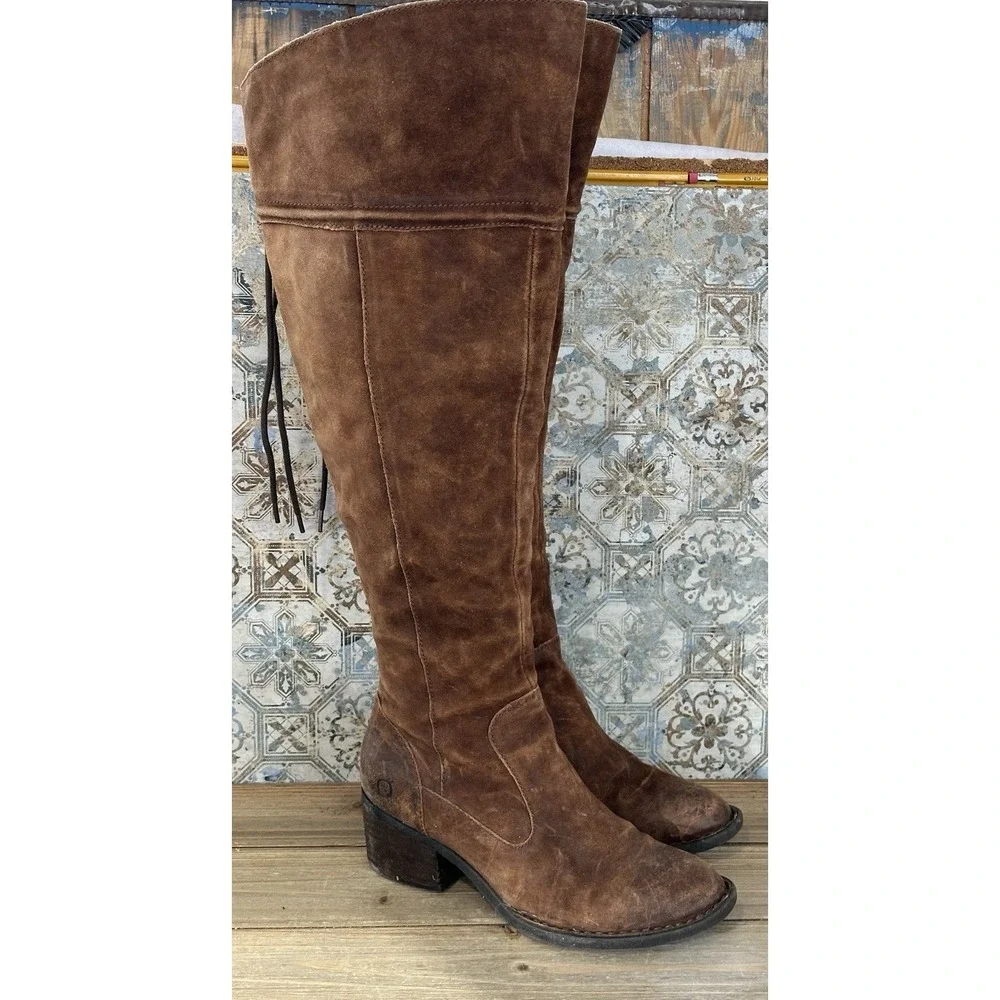 Born Over Knee Suede Boots BOHO Women's Caramel Brown Sz 7 M